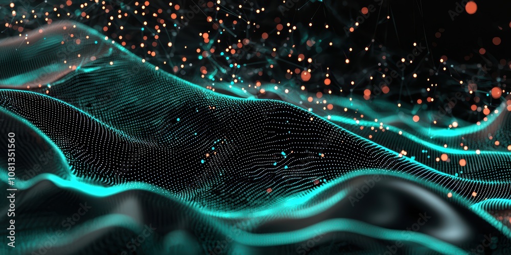 Poster dynamic abstract wave digital technology background with sound and graphics virtual space animation 