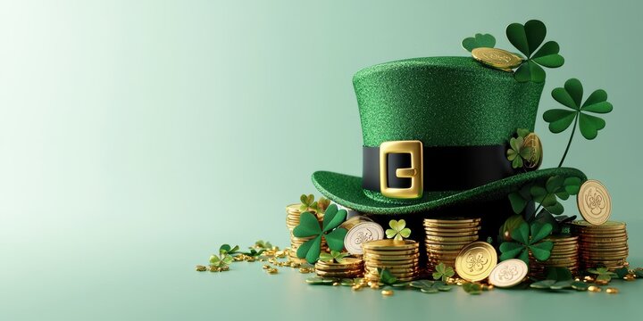 St. Patrick's day celebration festive background digital banner green environment close-up view luck and prosperity concept - Powered by Adobe