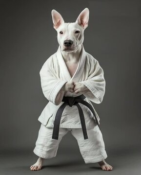 空手をするミニチュア・ブル・テリア（犬）- Miniature Bull Terrier playing karate  -