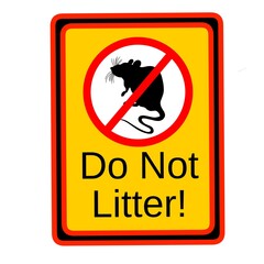 illustration of the dirty logo and icon isolated on a white background in the form of a ban on rats crossed out in red with the words don't litter in jpg format, used as a design element