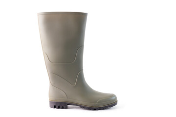 Olive green wellington boot, smooth surface, textured sole, perfect for walking in rain, outdoor activities, gardening, farming, rain boot, practical and protective footwear