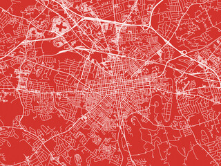 Christmas Map of Lancaster Pennsylvania, USA in Snowy White on Festive Red Background.