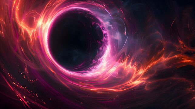 An astronomical object emitting purple and orange lights, resembling a mesmerizing piece of art. The vibrant colors shine in a circular pattern, creating a unique geological phenomenon in space