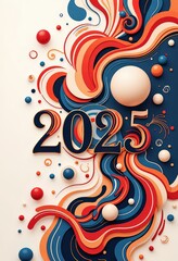 Abstract New Year 2025 Greeting Card: Modern Geometric Art - Digital Artwork. 抽象的2025年賀状：モダンな幾何学アート - デジタルアートワーク