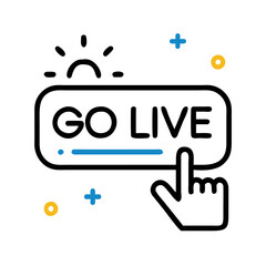 Hand clicking on a vibrant "Go Live" button with cheerful background elements for streaming content