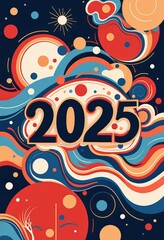 Abstract New Year 2025 Greeting Card: Modern Geometric Art - Digital Artwork. 抽象的2025年賀状：モダンな幾何学アート - デジタルアートワーク