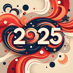 Abstract New Year 2025 Greeting Card: Modern Geometric Art - Digital Artwork. 抽象的2025年賀状：モダンな幾何学アート - デジタルアートワーク