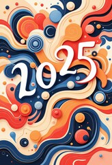 Abstract New Year 2025 Greeting Card: Modern Geometric Art - Digital Artwork. 抽象的2025年賀状：モダンな幾何学アート - デジタルアートワーク