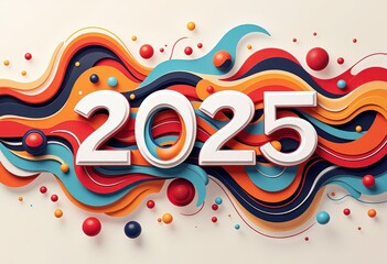 Abstract New Year 2025 Greeting Card: Modern Geometric Art - Digital Artwork. 抽象的2025年賀状：モダンな幾何学アート - デジタルアートワーク