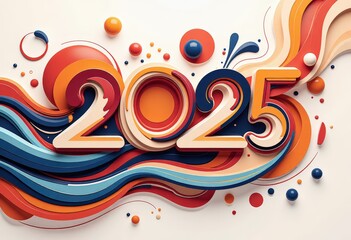 Abstract New Year 2025 Greeting Card: Modern Geometric Art - Digital Artwork. 抽象的2025年賀状：モダンな幾何学アート - デジタルアートワーク