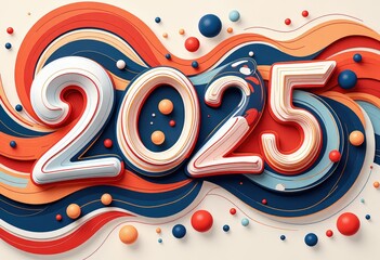 Abstract New Year 2025 Greeting Card: Modern Geometric Art - Digital Artwork. 抽象的2025年賀状：モダンな幾何学アート - デジタルアートワーク