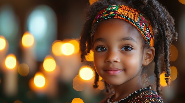 Children learning about Kwanzaa traditions with elders, storytelling, warm lighting