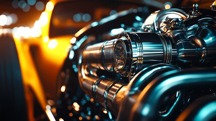 Close-up of a shiny engine.