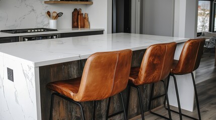 Modern Kitchen Bar with Stylish Leather Stools