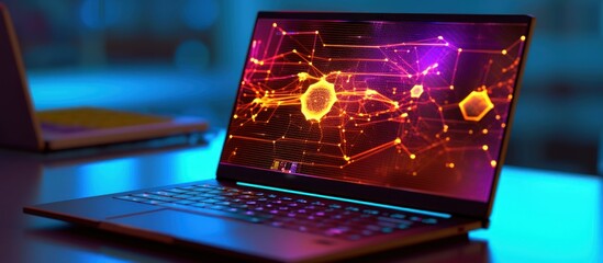 Modern laptop with an abstract background on the screen.