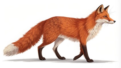Obraz premium A Red Fox Walking Gracefully Across a Light Background, Showcasing Its Elegant Form and Vibrant Fur. Generative AI