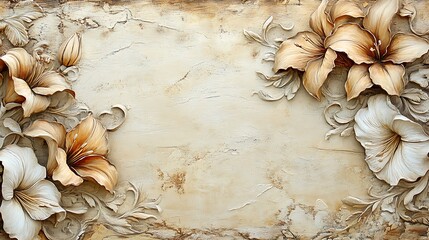 An ornate design with elaborate vintage flower patterns including roses and lilies with an aged texture effect 

