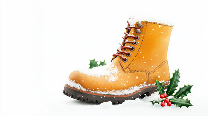 warm, winter boot covered in snow, perfect for holiday season