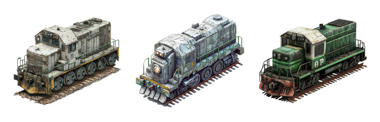 Obraz premium PNG Vintage Locomotives on Track Design. Isolated on transparent background