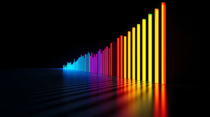 Obraz premium Vivid bar chart with luminescent lines against a sleek black backdrop, minimalist aesthetic. Luminescent. Illustration