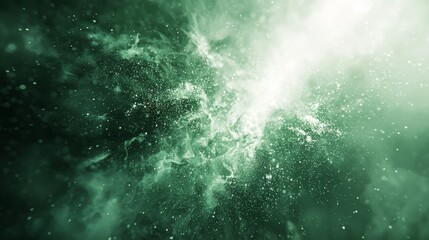 Fototapeta premium Energetic green powder burst, dynamic freeze, crisp white background, fine particles detail
