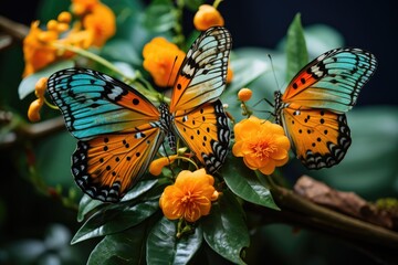 Obraz premium Delicate beauty - butterflies background, serene wallpaper design perfect for banners, posters, greeting cards, featuring vibrant colors, to enhance your creative projects and flyers.