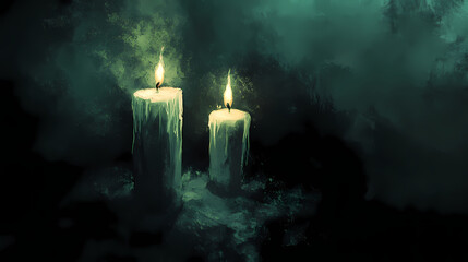 Whispering shadows cryptic ciphertexts eerie candlelit ambiance. Luminescent. Illustration