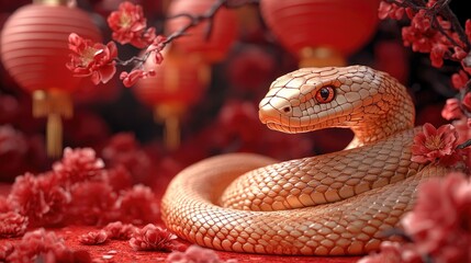 Fototapeta premium Zodiac Snake on Red – Year of the Snake for Chinese New Year 2025