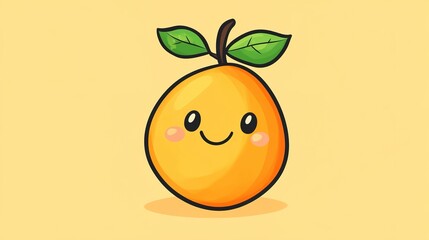 Adorable Kawaii Mango with Sweet Smile, Rosy Cheeks, and a Single Leaf in Cute Cartoon Style for Kids. Vibrant Illustration of Happy Fruit Character.
