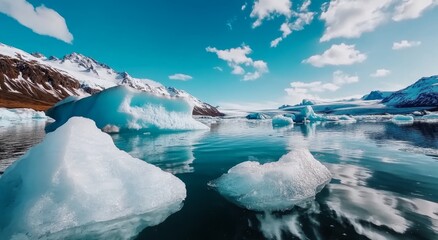 Fototapeta premium Majestic icebergs reflected in tranquil waters under a clear blue sky
