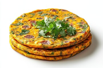 Colorful Indian flatbreads stacked high, showcasing vibrant ingredients and fresh herbs, ideal for food lovers and culinary enthusiasts seeking healthy meals