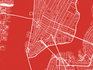 Christmas Map of Lower Manhattan New York, USA in Snowy White on Festive Red Background.