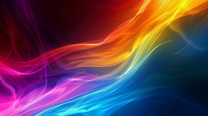 Dynamic rainbow spectrum with vibrant flowing waves, featuring luminous streaks in pink, purple, yellow and blue hues of an energetic and ethereal abstract design for the background of a wallpaper