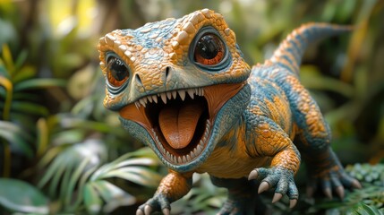 a toy dinosaur with realistic textures and movable joints.