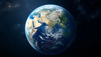 Stunning 3D Render of Planet Earth, Showing Asia and Surrounding Oceans, Set Against a Starry Background