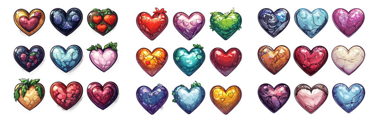 PNG Heart Shapes with Unique Designs and Textures. Isolated on transparent background