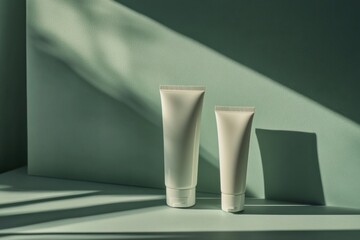 Soft Green Background with Skincare Essentials