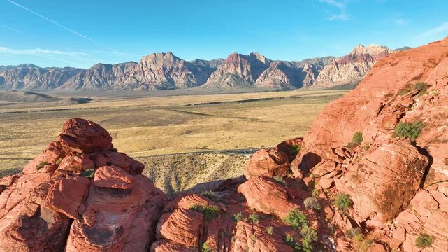 Aerial Fly Through Red Rock Canyon Majestic Desert Landscape