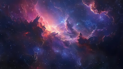 Fototapeta premium Beautiful outer space background with colorful nebula - ai generated. Nebula. Illustration