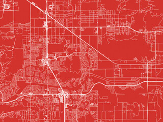 Christmas Map of Menifee  California, USA in Snowy White on Festive Red Background.