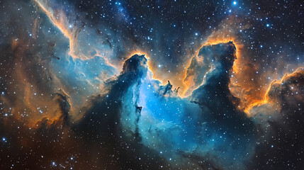 Fototapeta premium Blue nebula background. Nebula. Illustration