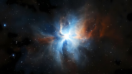 Blue nebula in space, starry sky, dark background. Nebula. Illustration