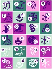 Winter set stickers for Christmas advent calendar for wrapping paper
