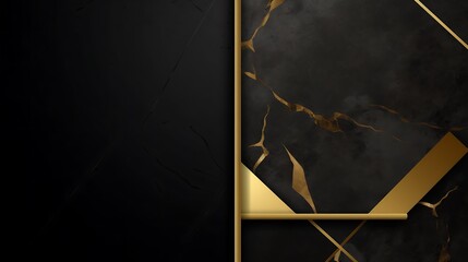 Abstract Black and Gold Geometric Background with Marble Texture