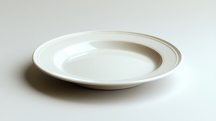 A plain white ceramic dinner plate on a clean white background.