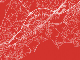 Christmas Map of Midford Connecticut, USA in Snowy White on Festive Red Background.