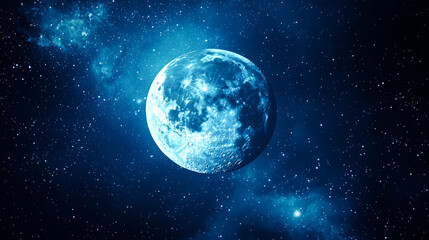 Obraz premium Full blue moon in a starry night sky.
