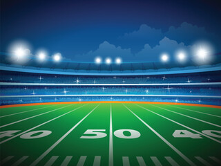 American football stadium with spot lights and the fans waiting for the game to start. Eps file