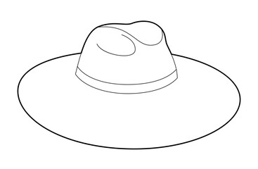 Wide-brim sunhat Hat with band. Head Fashion accessory cap clothing technical illustration. Vector headgear for Men, women, unisex style, flat template CAD mockup sketch outline isolated
