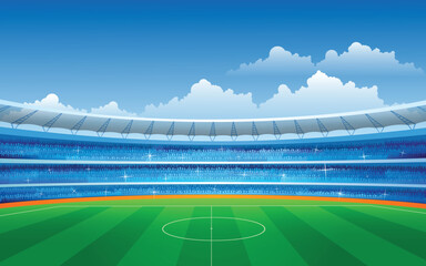 Soccer stadium with fans waiting for the game to start. Eps vector file. 